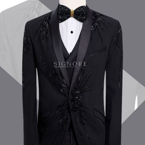 Skin Fit Embellished Tuxedo Three Piece Suit