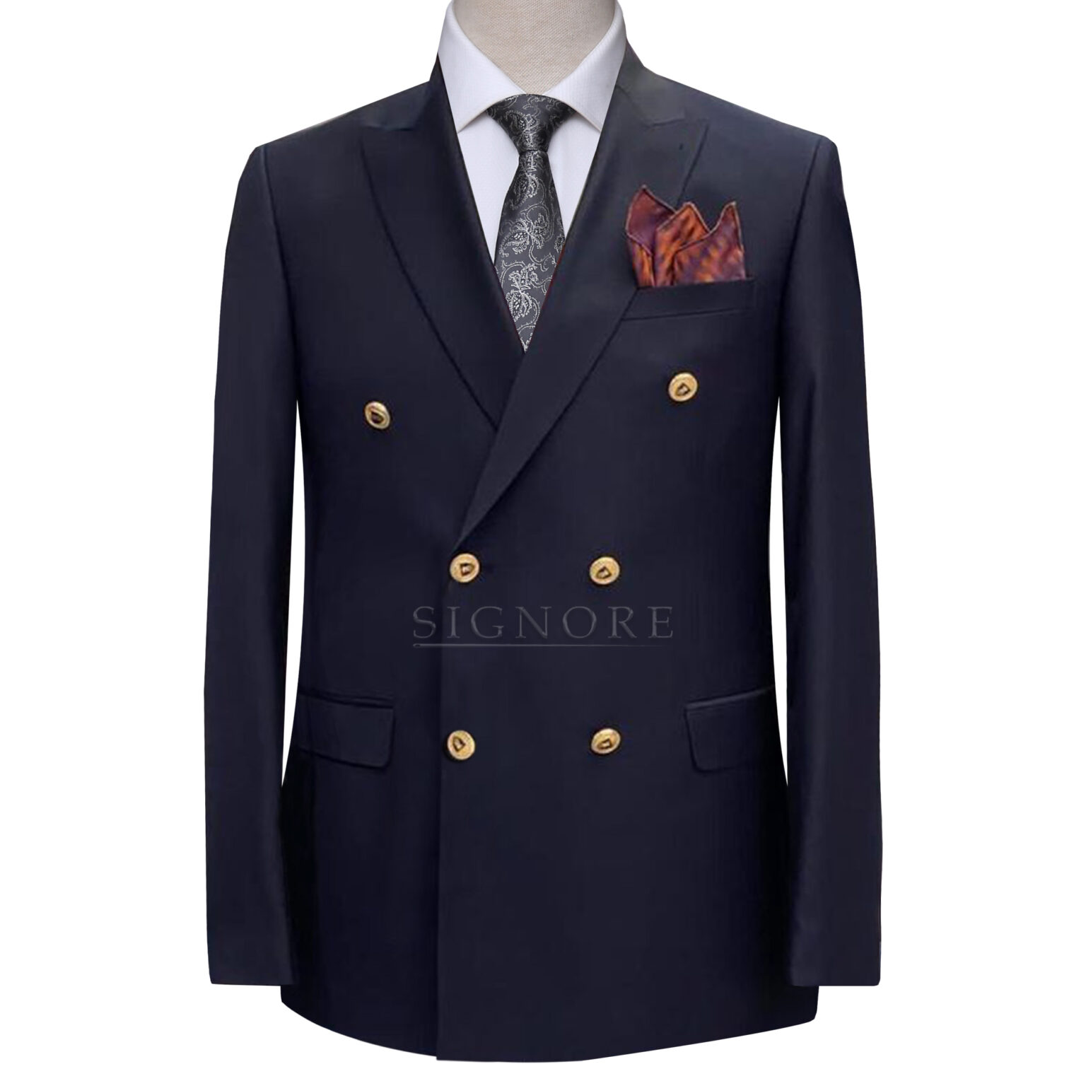 Navy blue double breasted 2 piece bespoke suit - Signore