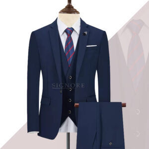 Slim fit navy blue 3 piece suit in light weight tropical fabric