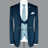 Teal blue double button bespoke 3 piece suit with pick stitch