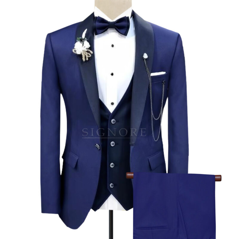 Custom made blue tuxedo 3 piece suit tropical light weight fabric - Signore