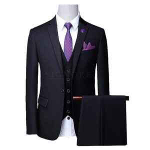 Mid night blue customized three piece suit with notched lapel