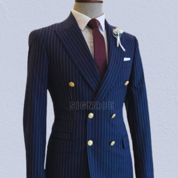 blue stripped double breasted 2 piece suit