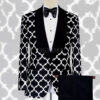 white and black self design tuxedo suit
