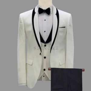 white tuxedo suit with black contrast