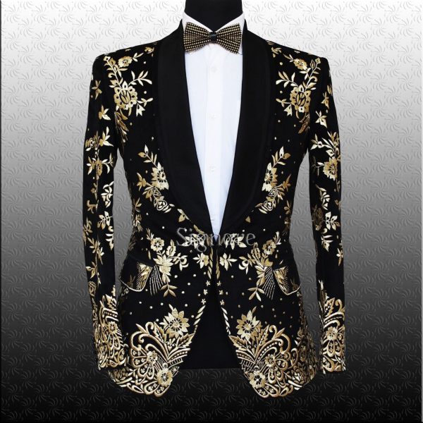 Black Tuxedo Suit for Wedding with Black Emroiderey