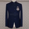 Navy blue Jamawar Plain Fabric Prince Coat